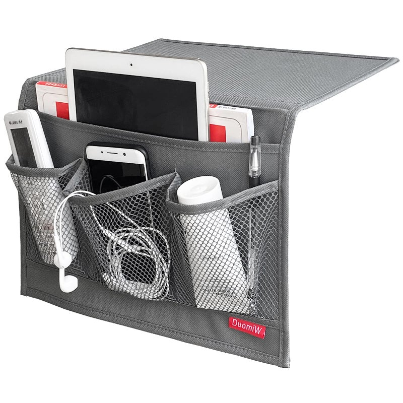 DuomiW Bedside Storage Organizer, Bedside Caddy, Table Cabinet Storage Organizer, TV Remote Control, Phones, Magazines, Tablets, Accessories, Grey - Image 1